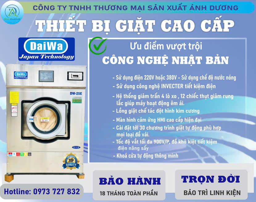 Báo giá máy giặt công nghiệp Daiwa 15kg 20kg 25kg 30kg 50kg 70kg 